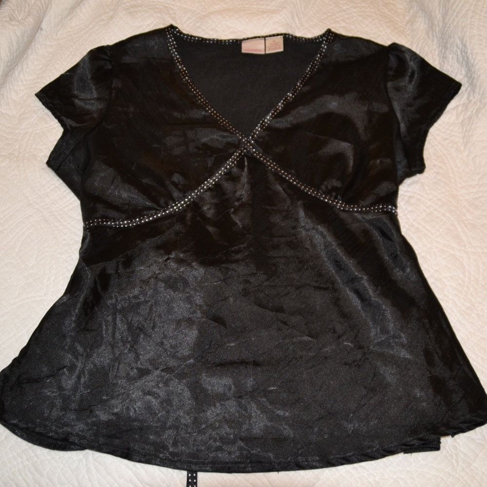 Xhilaration Black Blouse with Polka Dots XL